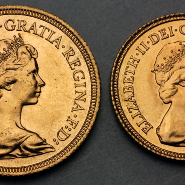 ganzer Sovereign und halber Goldsovereign Elisabeth II