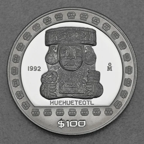 Silbermünze 1oz Mexiko Präkolumbische Kulturen - Azteken 1992 Huehuetéotl 
