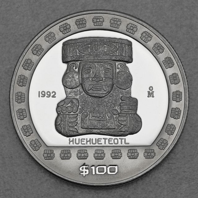 Silbermünze 1oz Mexiko Präkolumbische Kulturen - Azteken 1992 Huehuetéotl