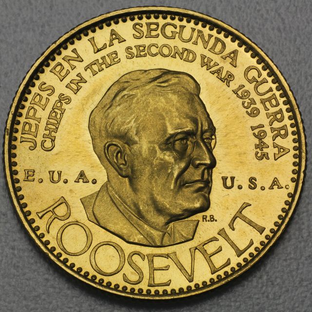 20g Gold Rundbarren 900er Gold Venezuela Roosevelt Caciques Medaille 1957 (keine Münze) Banco Italo-Venezolano