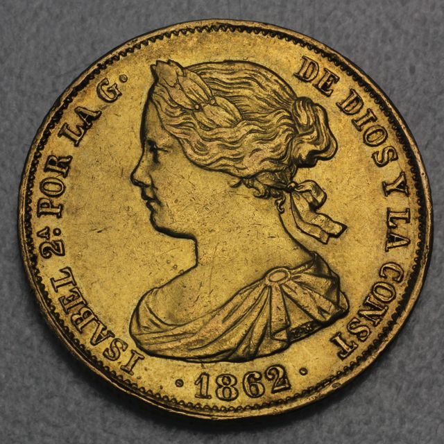 100 Real Goldmünze Spanien 1862