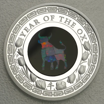 "Australian Opal Lunar"-Serie 2021, Silbermünze Ochse in der Ausführung Polierte Platte