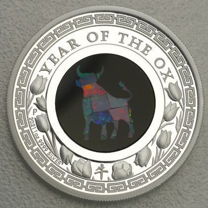 "Australian Opal Lunar"-Serie 2021, Silbermünze Ochse in der Ausführung Polierte Platte