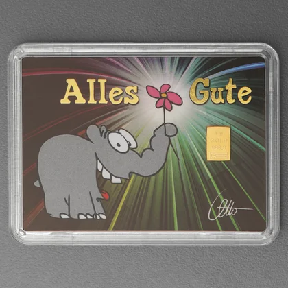 Geschenkbarren 1g Gold "Alles Gute - Ottifant"