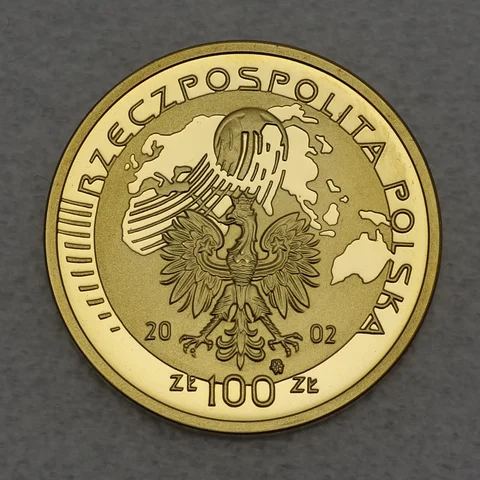 Goldmünze 100 Zloty Polen 2002 - Fußball FIFA WM 2002 Japan/Südkorea