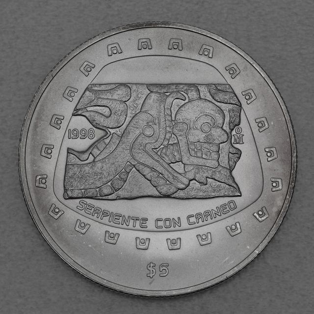 Silbermünze 1oz Mexiko Präkolumbische Kulturen - Tolteken Schlange und Kranich 1998