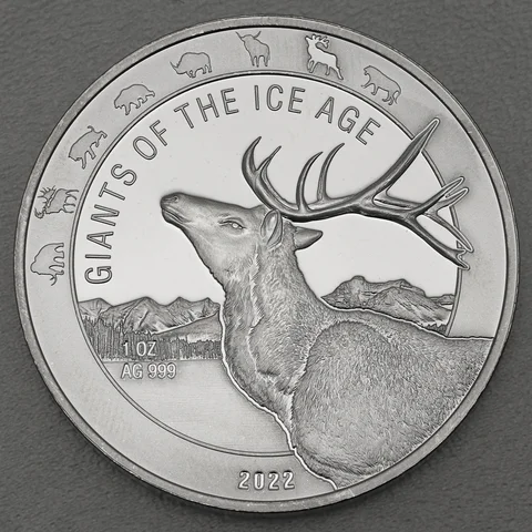 Silbermünze 1oz Ghana Giants of Ice Age 2022 - Rentier
