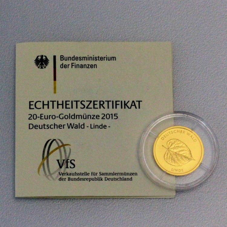 20 Euro Deutscher Wald Goldmünze mit Zertifikat 20 Euro Deutscher Wald Goldmünze mit Zertifikat