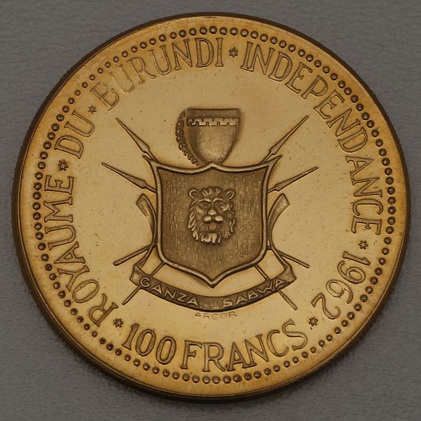 Goldmünze 100 Francs 1962 - Unabhängigkeit Burundi