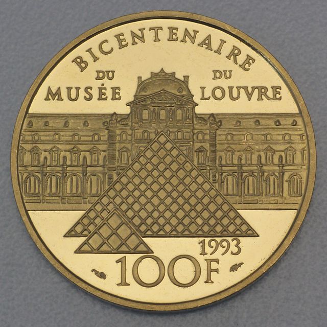 Goldmünze 100 Francs Frankreich 1993 - Louvre