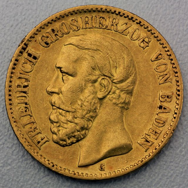 20 Reichsmark Goldmünze Friedrich - Baden Prägejahr 1874 Jäger Nr. 187