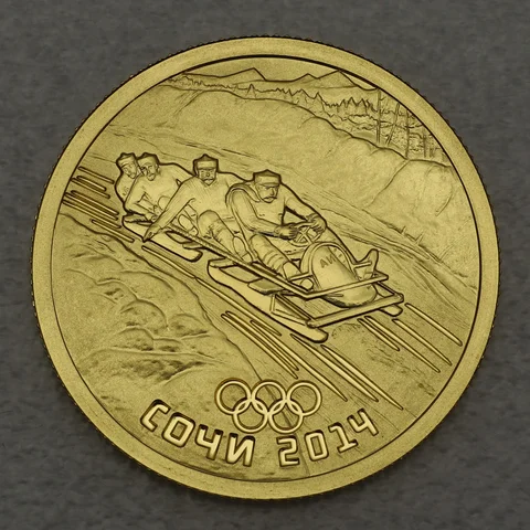 50 Rubel Goldmünze Russland 2014 Historischer Bobsport / Olympiade Sotchi