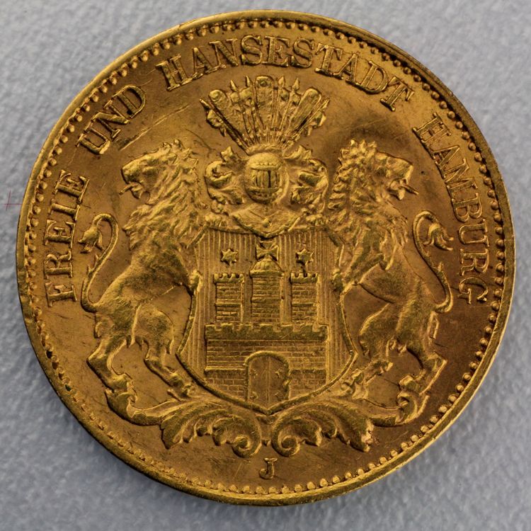 10 Reichsmark Goldmünze Hamburg Prägejahre 1890 bis 1913 Jäger Nr. 211