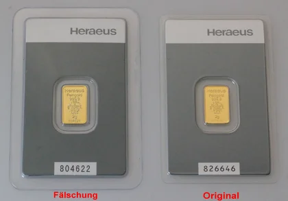 Gegenüberstellung falscher und echter 2g Kinebarren