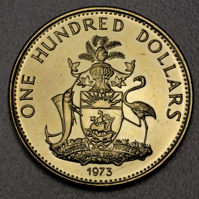 100 Dollar Goldmedaille der Bahamas 1973 aus 14,54g 585er Gold