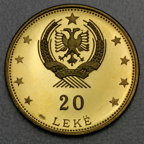 20 Leke Goldmünze Albanien 1968 - 500. Todestad von Prinze Skanderbeg