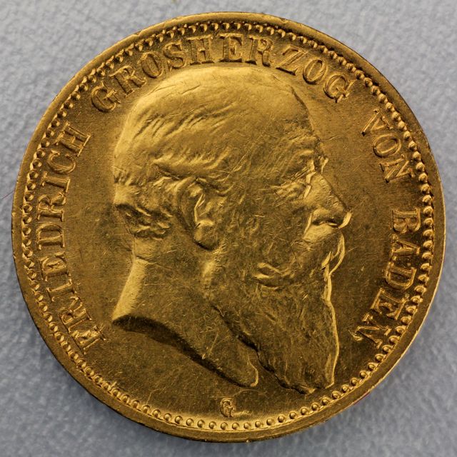 10 Reichsmark Goldmünze Friedrich - Baden Prägejahre 1902, 1903, 1904, 1905, 1906, 1907 Jäger Nr. 190
