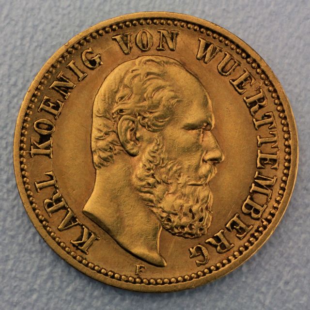 5 Reichsmark Goldmünze Karl - Württemberg - Prägejahre 1877, 1878 Jäger Nr. 291