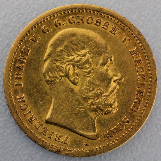 10 Reichsmark Goldmünze Friedrich Franz - Mecklenburg-Schwerin - Prägejahr 1872 Jäger Nr. 229