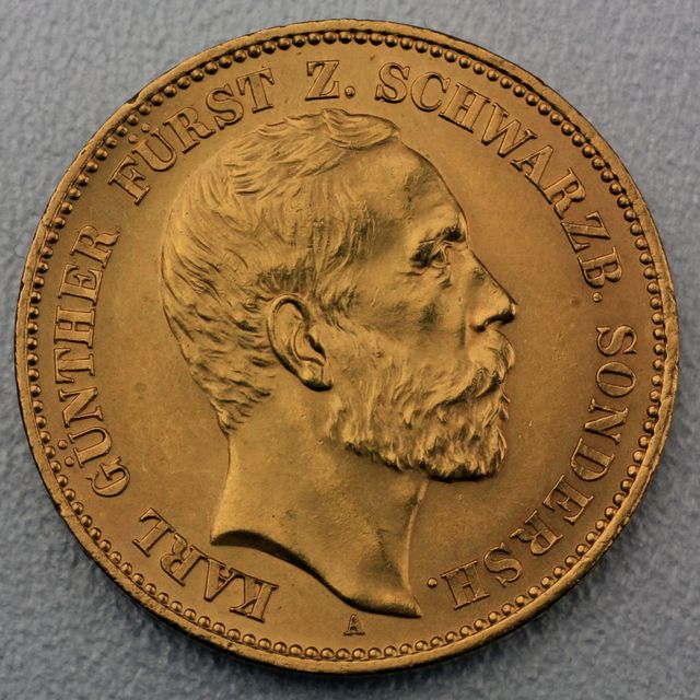 20 Reichsmark Goldmünze Karl Günther - Schwarzburg - Sondershausen - Prägejahr 1896 Jäger Nr. 287