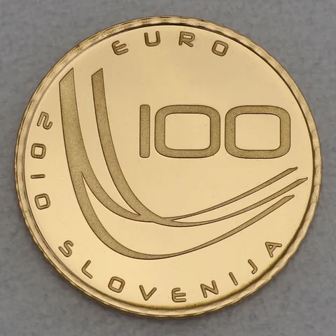 Goldmünze 100 Euro Slowenien Skiflug WM 2010