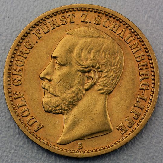 20 Reichsmark Goldmünze Adolf Georg - Schaumburg - Lippe - Prägejahr 1874 Jäger Nr. 284