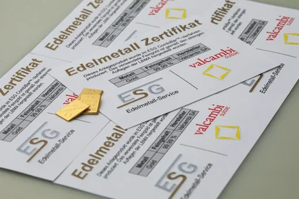 Zertifikat der CombiBar Goldbarren von Valcambi und ESG
