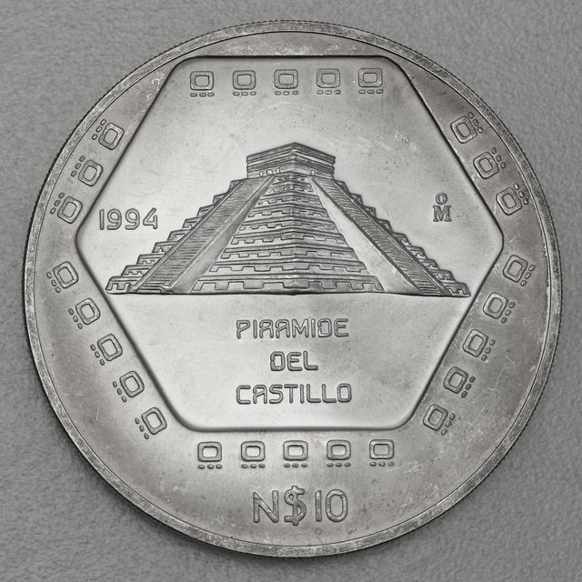 Silbermünze 5oz Mexiko Präkolumbische Kulturen - Maya Pyramide Castillo 1994