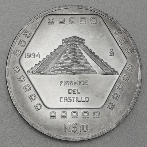 Silbermünze 5oz Mexiko Präkolumbische Kulturen - Maya Pyramide Castillo 1994