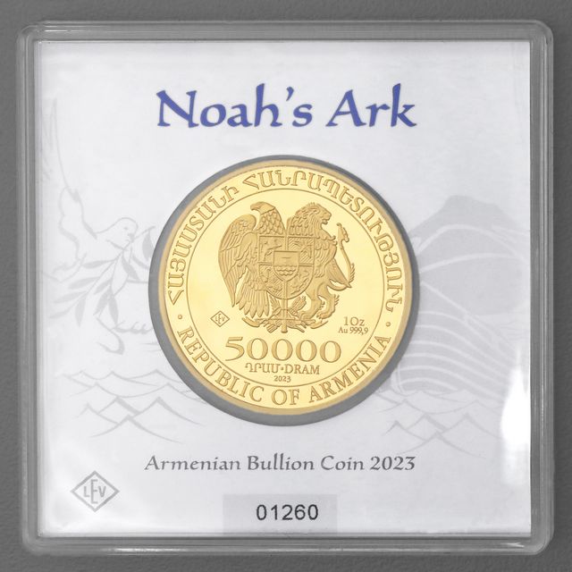 Goldmünze 1oz Arche Noah Armenien 2023 in Sicherheitskapsel Rückseite