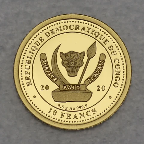 Goldmünze 0,5g  Kongo 2020 10 Francs - The Whale / Wal (World's Wildlife Collection)