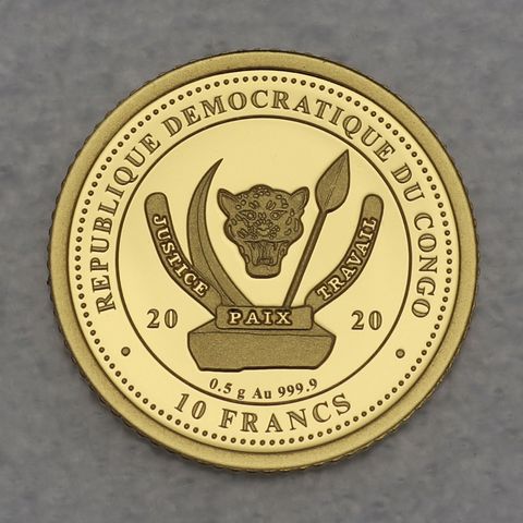 Goldmünze 0,5g  Kongo 2020 10 Francs - The Whale / Wal (World's Wildlife Collection)