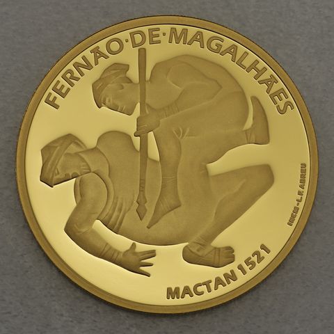 Goldmünze 7,5 Euro Portugal 2021 - 500. Jahrestag der Weltumsegelung, Tod von Ferdinand Magellan in Mactan 1521