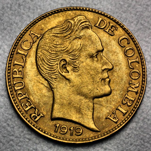 2,5 Pesos Goldmünze Columbien Simon Bolivar 1919
