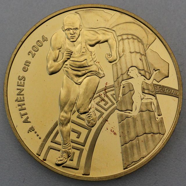 10 Euro Goldmünze Frankreich 2003 - Athen Lauf Pierre de Coubertin