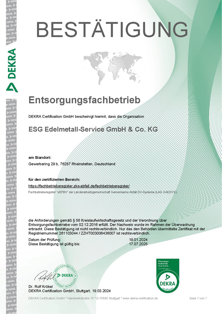 ESG Entsorgungsfachbetrieb-Zertifikat