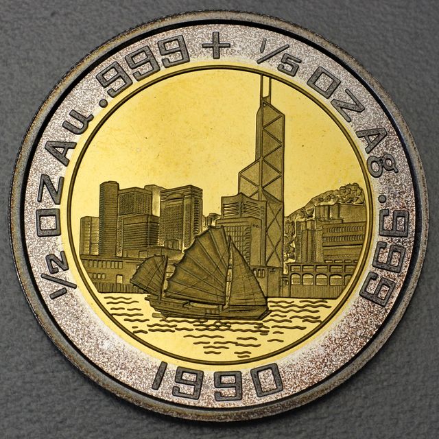 Bi-Colour Medaille Hong Kong Coin Convention 1990 - 6,22g Silber + 15,55g Gold