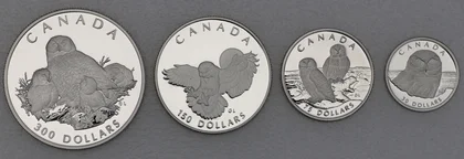 Platinmünzen Canada Wildlife Serie 1991 Snowy Owl / Schneeeule  1oz, 1/2oz, 1/4oz, 1/10oz