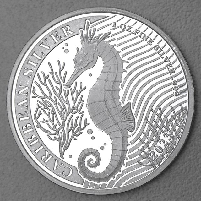 Silbermünze 1oz Barbados Caribbean Silver Seahorse 2023