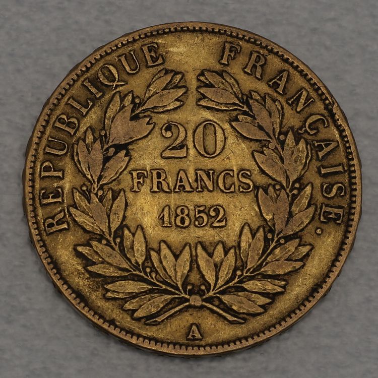 20 Francs Goldmünze Louis-Napoleon Bonaparte 1852 20 Francs Goldmünze Louis-Napoleon Bonaparte 1852