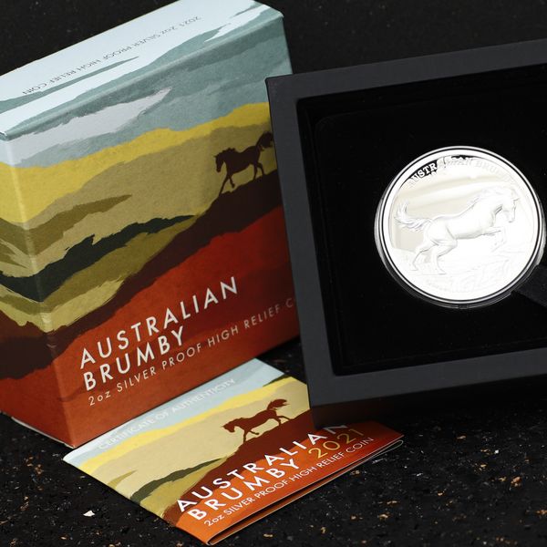 Silbermünze 2oz Australian Brumby 2021 PP High Relief