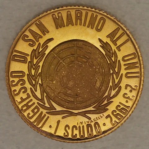 1 Scudo Goldmünze San Marino 1992 - Beitritt zu den Vereinten Nationen