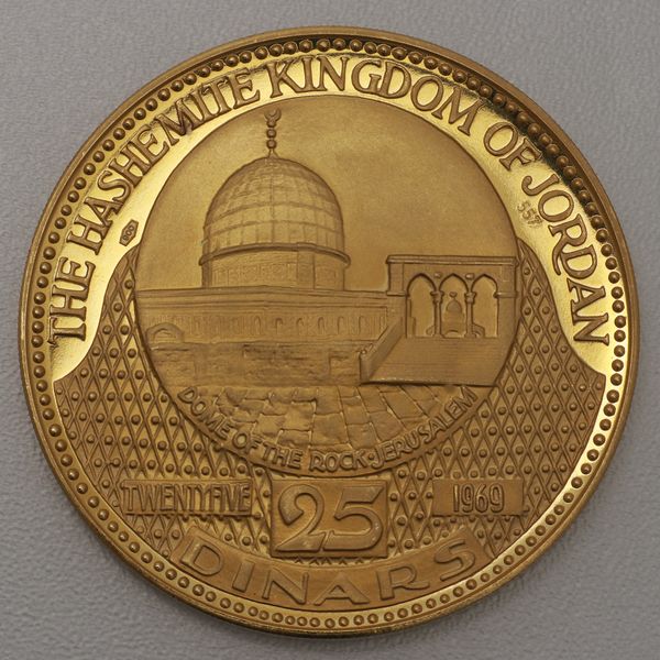 Goldmünze 25 Dinar Jordanien 1969 - Felsendom von Jerusalem