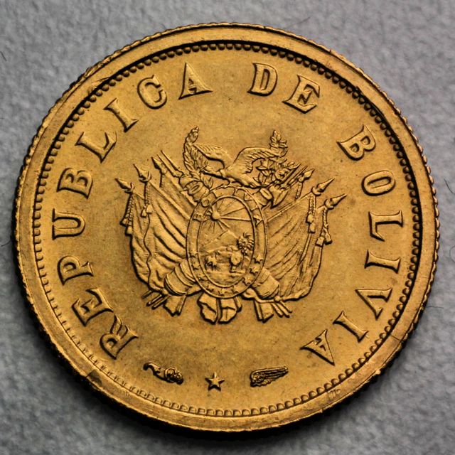 5 Bolivianos Goldmünze mit 3,5g Gold 1952