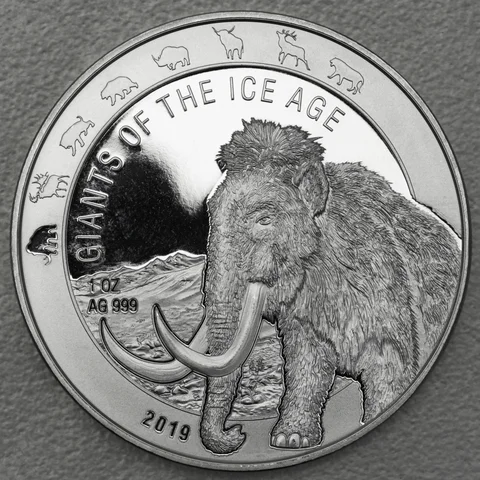 Silbermünze 1oz Ghana Giants of Ice Age 2019 - Wollmammut