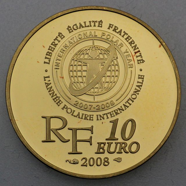 10 Euro Goldmünze Frankreich 2008 -Internationales Plarjahr Terre Adelie