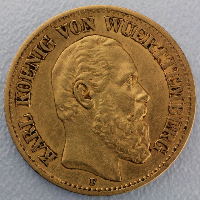 10 Reichsmark Goldmünze Karl - Württemberg - Prägejahre 1874 bis 1888 Jäger Nr. 292