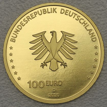 Kehrseite der 100 Euro Goldmünze "Einigkeit" 2020