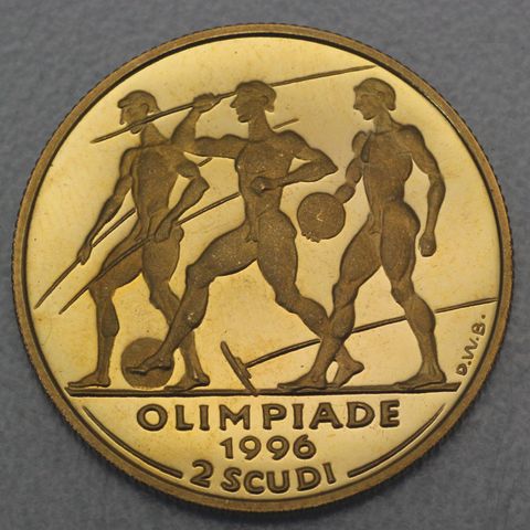 2 Scudi Goldmünze San Marino 1996 - Olympiade Athleten