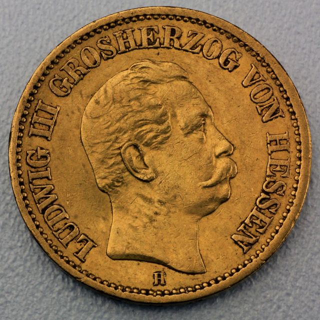 20 Reichsmark Goldmünze Ludwig III - Hessen - Prägejahre 1872, 1873 Jäger Nr. 214